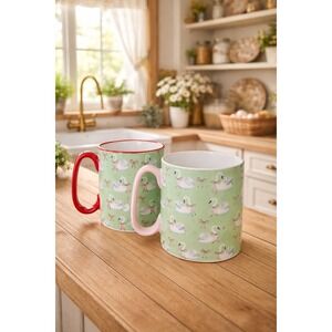 New Set 2 10 strawberry street bella Swans Coffee Cup‎ Red Pink Bows Cottagecore